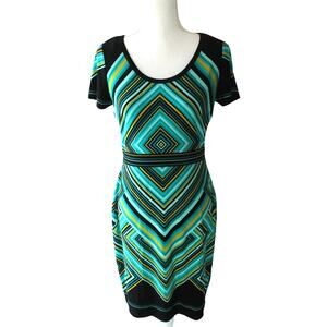 Dana Buchman Women's Green & Black Striped Short Stretch Pull Over Dress Size 8